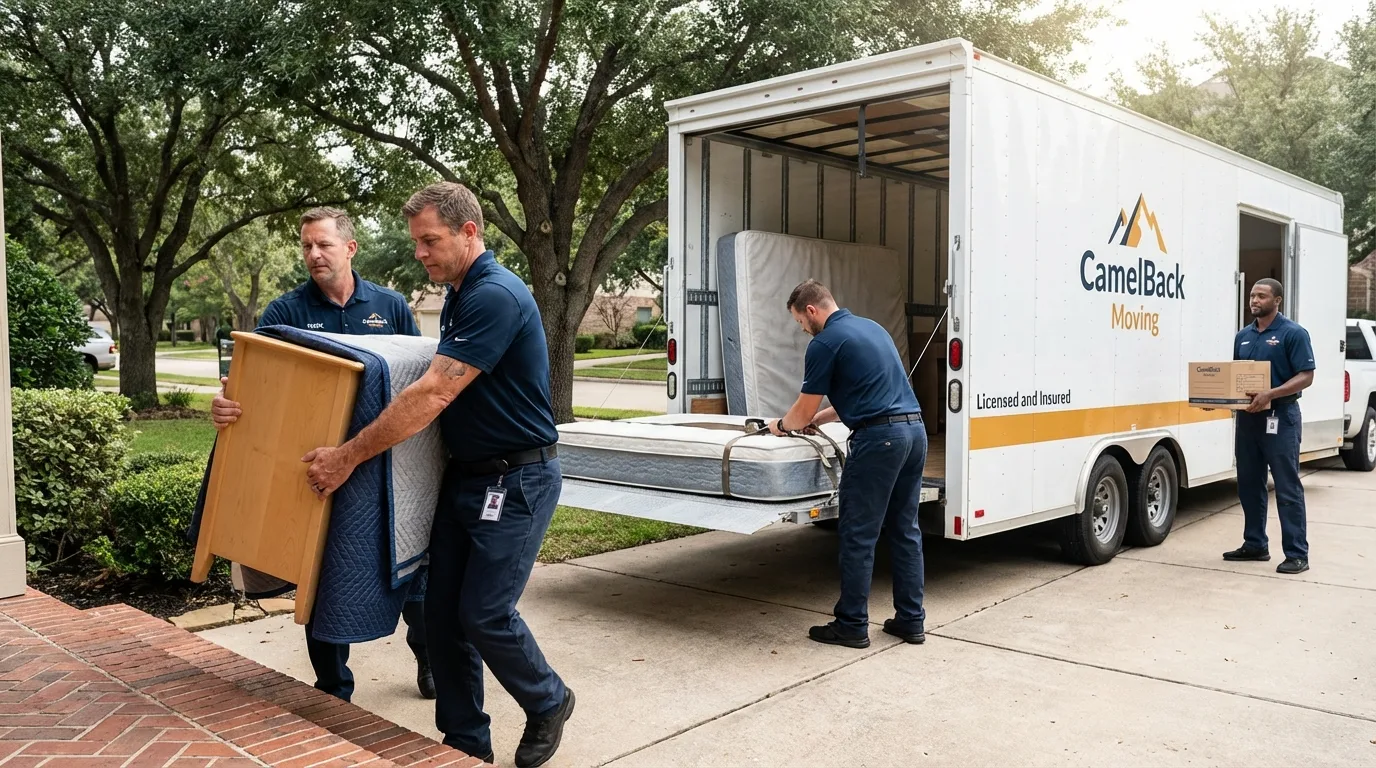 Crew loading residential truck for cross-state move from Union Point, GA